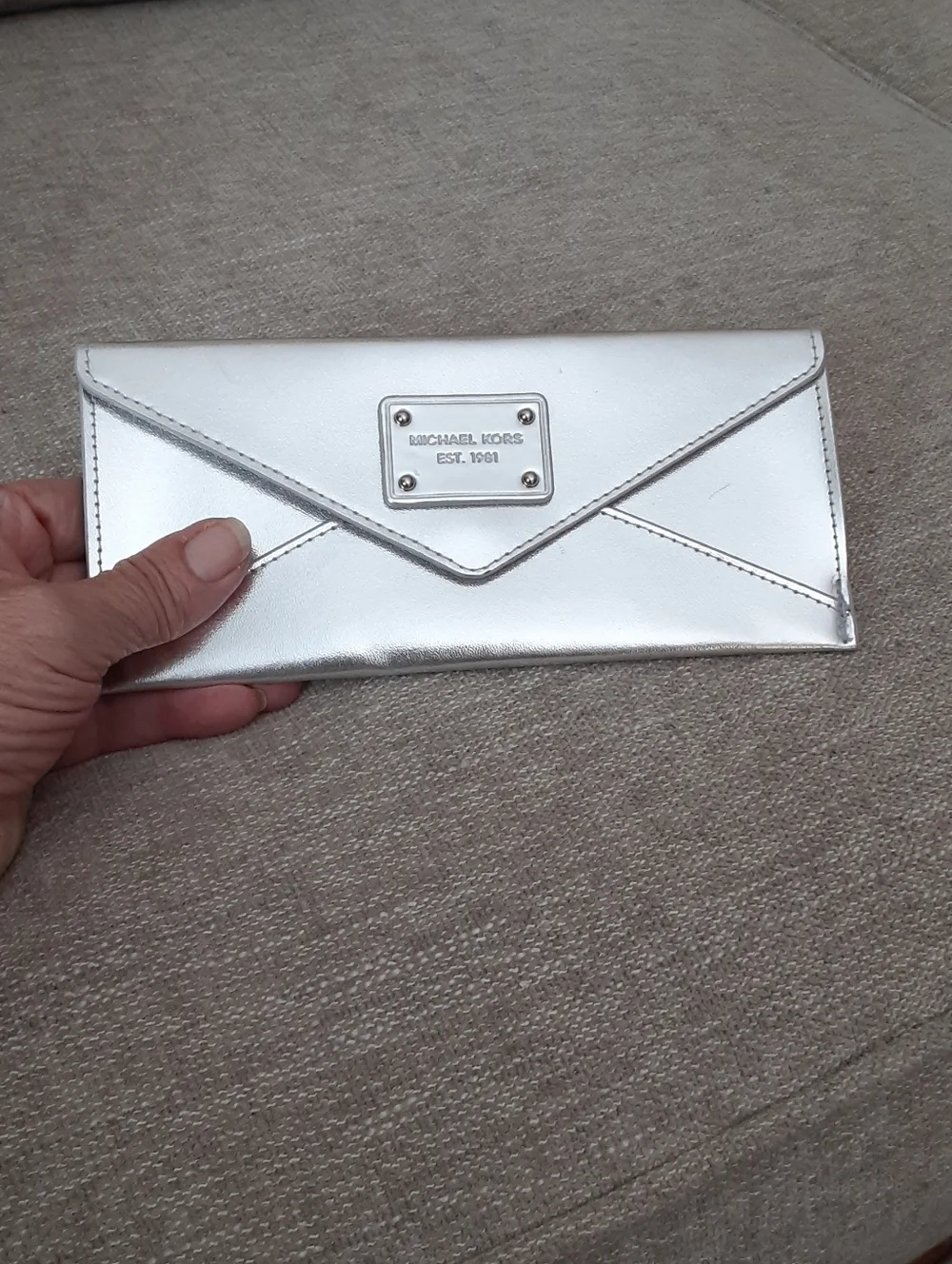 Michael Kors Metallic Silver Envelope Pouch  Clutch